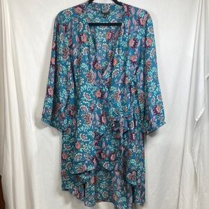 Torrid Georgette Wrap Tunic Blouse in a Blue and Multicolor Floral Print